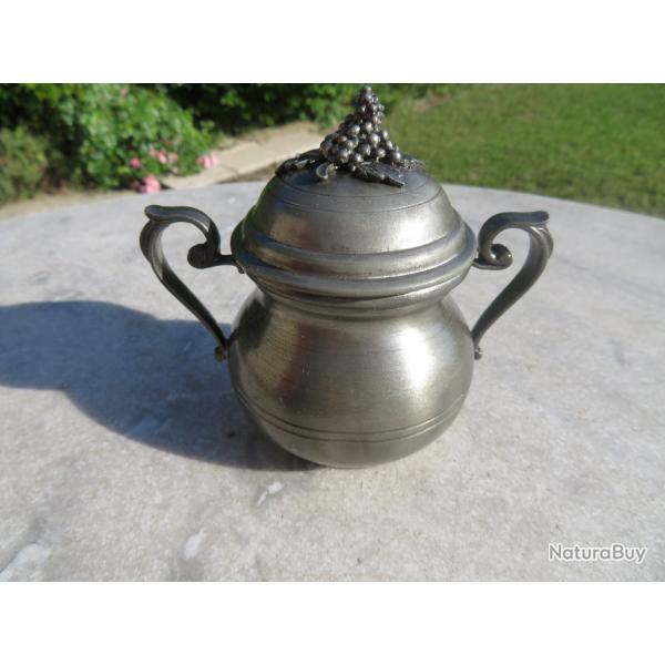 VINTAGE - Ancien sucrier/petit pot couvert en tain - FRANCE (XX)