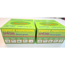 Cartouches FRANCE MUNITIONS cal 12/65 bourre grasse 34gr . x50 N°4 et 7