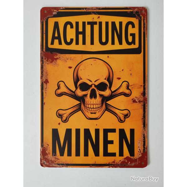 PLAQUE MTAL VINTAGE "ACHTUNG MINEN"MODELE 3