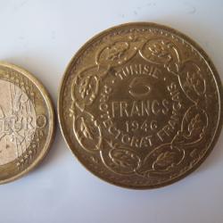 piéce collection protectorat Français Tunisie 5 francs 1946