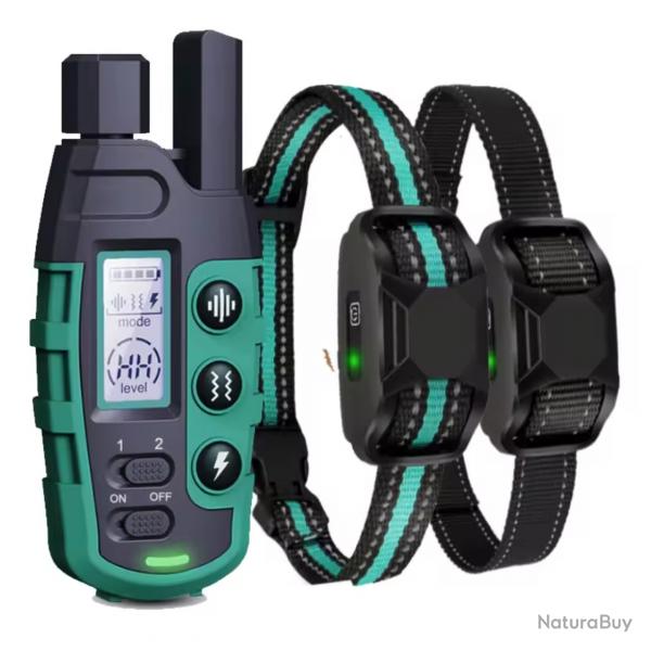 2x Colliers de Dressage lectrique Chien 5  55 kg 1000m - tanche, Vibration, Bip Comportement Vert