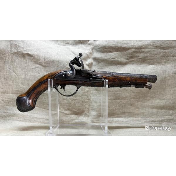 Trs beau pistolet  silex demi-aron du XVIII ime sicle avec signature de platine.