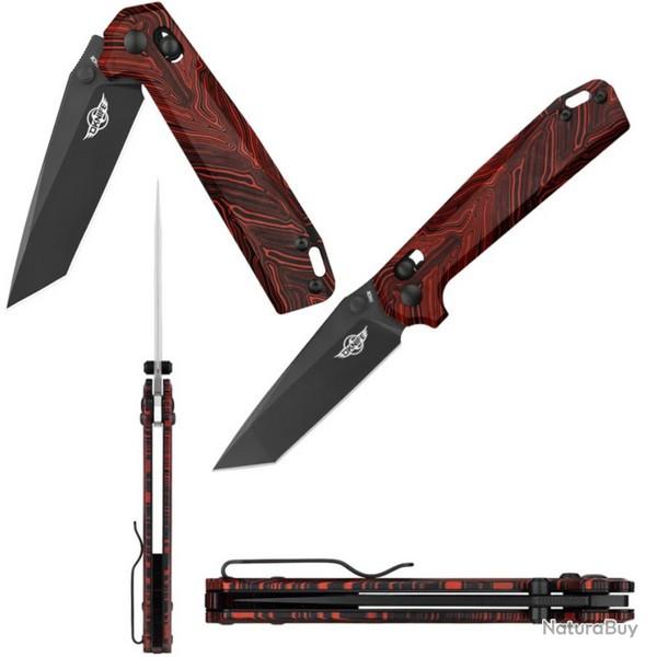 Couteau Oknife Rubato Rail Lock Lame Tanto Acier 154CM Manche Black/Red Damascus G10 OKNRUBATOBKRD