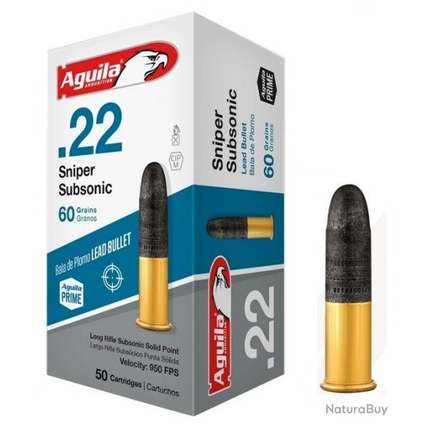 Munitions Balle AGUILA CAL.22 LR sniper subsonique 60gr par 50