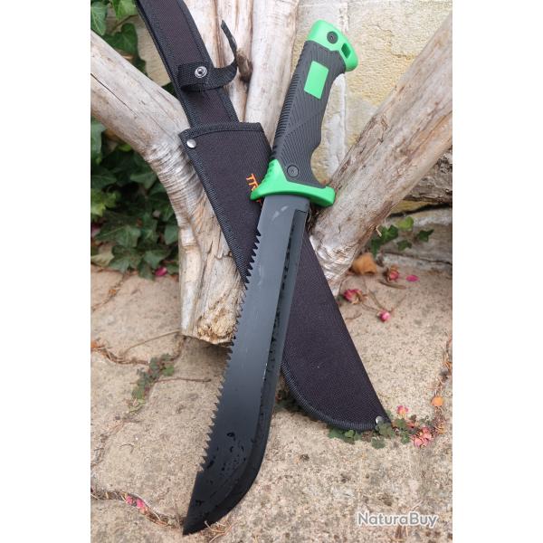 Bowie Couteau Machette Scie Survie Faon Bear Grylls Lame Acier 3Cr13 Manche Green Etui Nylon