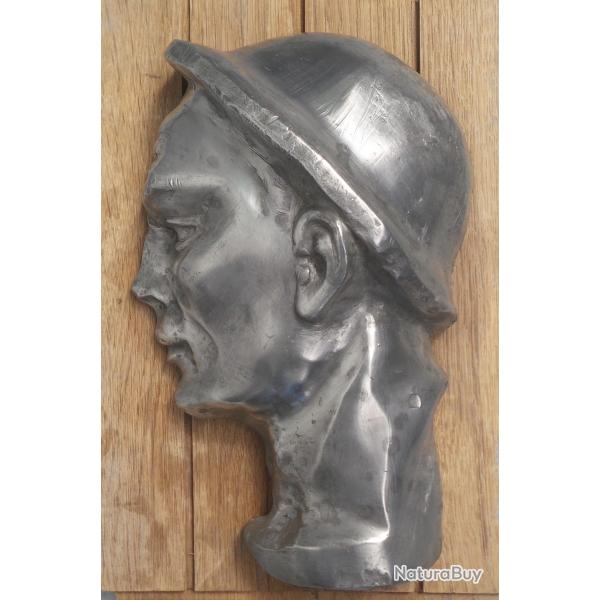 Tte de mineur de fond en plomb-cole du XIXme dans le style Constentin MEUNIER-Mineur de fond