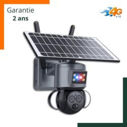 Caméra 4G LTE solaire rotative Zoom x12 alarme flash LED clignotante rouge et bleu - Garantie 2 ans