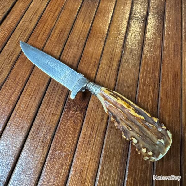 MINI NICKER COUTEAU DE CHASSE TRADITIONNEL ALLEMAND SIGN G.MERZ ROSTEFREI BOIS DE CERF ANNE 60-