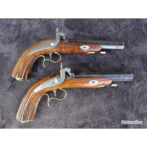 Belle paire de pistolets XIX sicle ELG.