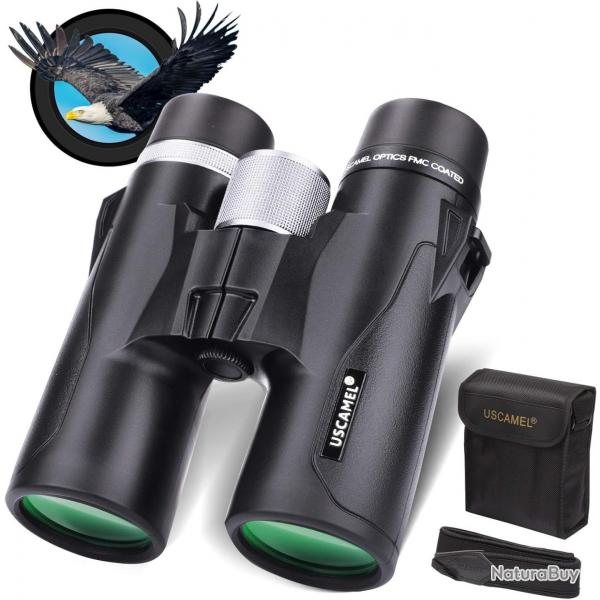 Jumelles 10x42 HD tanches Antibue pour Adultes Vision Claire BAK4 Idales Oiseaux Chasse Voyages