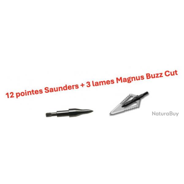 Pack 12 pointes Saunders + lames Magnus Buzz Cut 4 blades