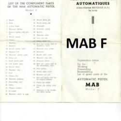 4 pages sur le pistolet MAB F calibre 22lr (démontage et éclaté) - VENDU PAR JEPERCUTE (m2469)
