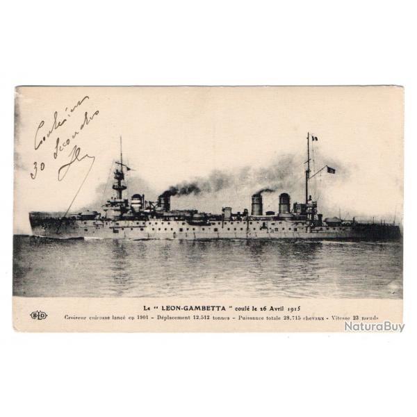 CPA - Marine Militaire  - Le "Lon Gambetta " Le Croiseur Cuirasse coule le 26 Avril 1915 -N3505