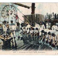 CPA - Marine Militaire - Le Lavage du pont d'après Bourgain -N°3506