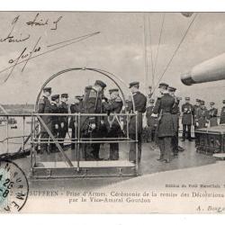 CPA - MARINE MILITAIRE -Le SUFFREN - Prise d'Armes. Cérémonie de la remise des Décoration  -N°3523