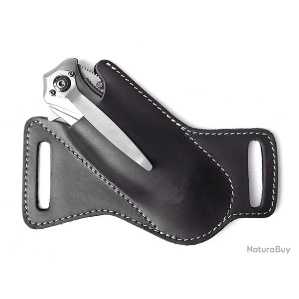 Pochette tui simili cuir pour grand couteau pliant - Noir