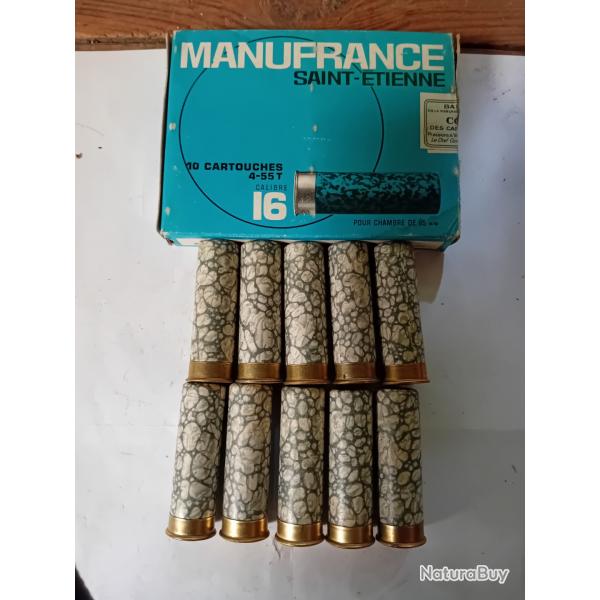 Bote de 10 belles cartouches anciennes MF mouchetes  vertes  cal 16 douilles cartons