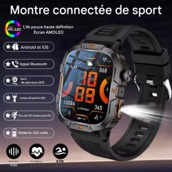 MONTRE CONNECTÉE MILITAIRE GPS 2025 POUR HOMMES - 5ATM, APPEL BLUETOOTH, MODES SPORT, CHASSE Noir P