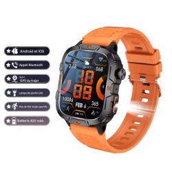 MONTRE CONNECTÉE MILITAIRE GPS 2025 POUR HOMMES - 5ATM, APPEL BLUETOOTH, MODES SPORT, CHASSE Orange