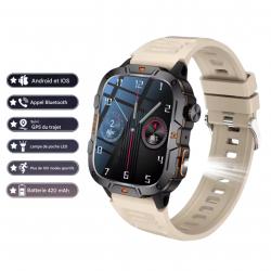 MONTRE CONNECTÉE MILITAIRE GPS 2025 POUR HOMMES - 5ATM, APPEL BLUETOOTH, MODES SPORT, CHASSE Beige