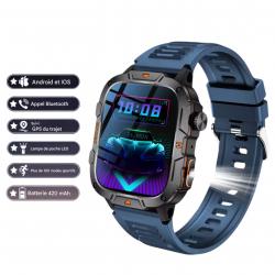 MONTRE CONNECTÉE MILITAIRE GPS 2025 POUR HOMMES - 5ATM, APPEL BLUETOOTH, MODES SPORT, CHASSE Bleu