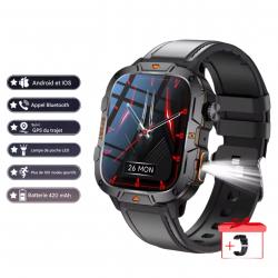 MONTRE CONNECTÉE MILITAIRE GPS 2025 POUR HOMMES - 5ATM, APPEL BLUETOOTH, MODES SPORT, CHASSE Cuir