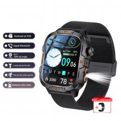 MONTRE CONNECTÉE MILITAIRE GPS 2025 POUR HOMMES - 5ATM, APPEL BLUETOOTH, MODES SPORT, CHASSE Acier