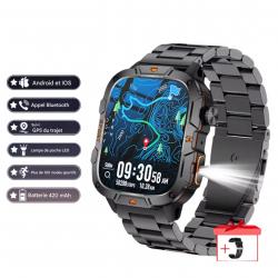 MONTRE CONNECTÉE MILITAIRE GPS 2025 POUR HOMMES - 5ATM, APPEL BLUETOOTH, MODES SPORT, CHASSE Acier 2