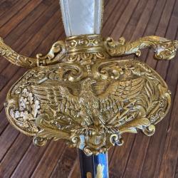 SUPERBE ÉPÉE D'OFFICIER D'ÉTAT MAJOR PLAQUETTES NACRE MONTURE DORÉ LAME BLEUI ET GRAVÉE A L'OR