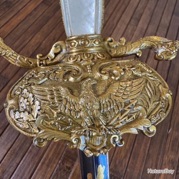 SUPERBE PE D'OFFICIER D'TAT MAJOR PLAQUETTES NACRE MONTURE DOR LAME BLEUI ET GRAVE A L'OR