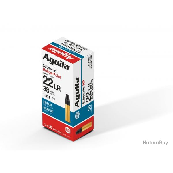 Munitions 22 lr subsonique aguila hp 38 grains