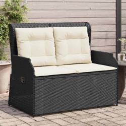Banc inclinable de jardin avec coussins noir résine tressée