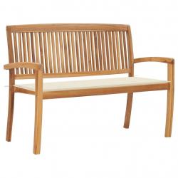 Banc de jardin empilable et coussin 128,5cm Bois de teck massif