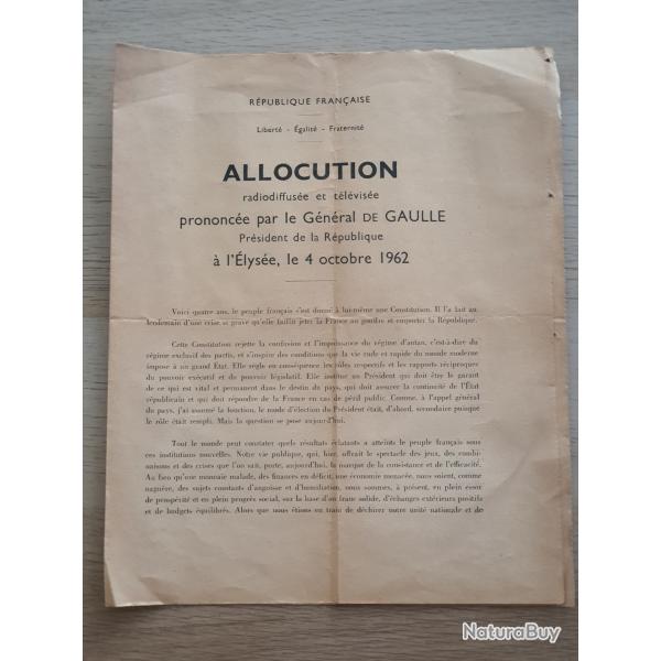 Rfrendum 1962 allocution du Gnral de Gaulle du 4 octobre 1962