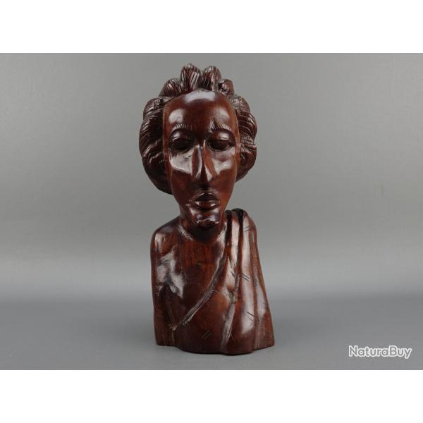 Sculpture personnage buste homme Africain Art tribal objet ethnique bois massif / 12