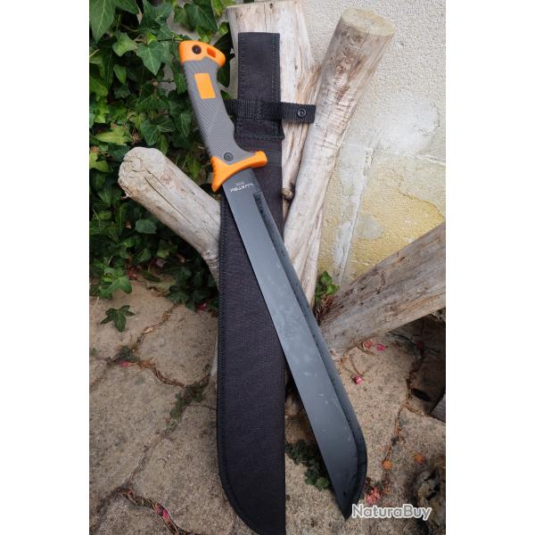 Bowie Couteau Machette Survie Faon Bear Grylls Lame Acier 3Cr13 Black Etui Nylon Manche Orange/Gris