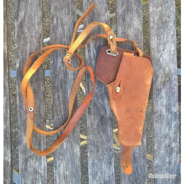 VINTAGE ANNES 50 TUIS HOLSTERS D'PAULE EN CUIR FAUVE / POUR  PISTOLET 7.65  / SANS MARQUAGE