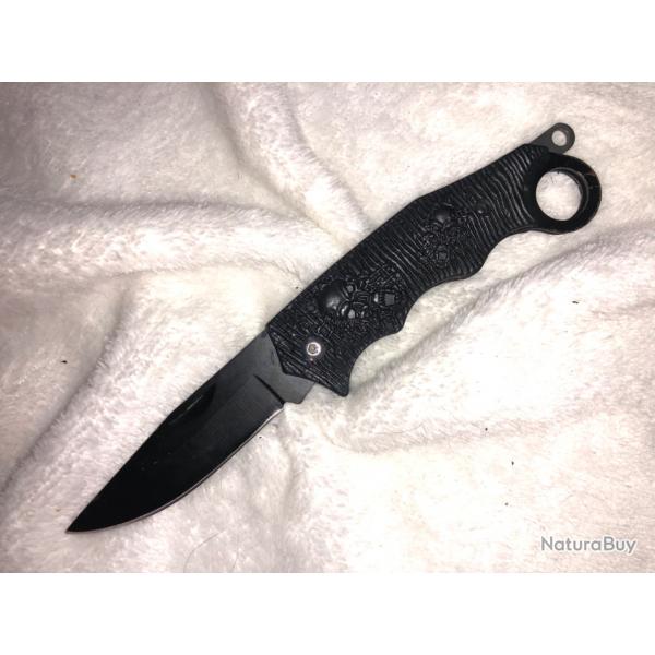 Couteau de poche pliant tte de mort noir