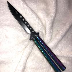 Couteau papillon arc en ciel 13cm