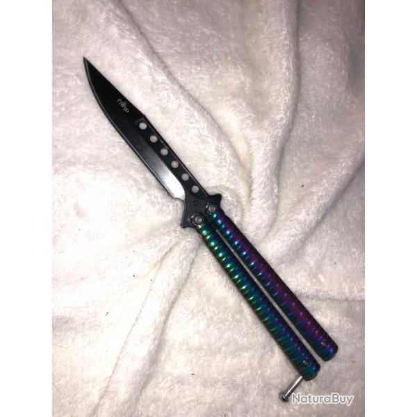 Couteau papillon arc en ciel 13cm