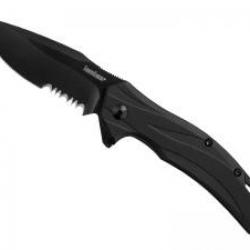 Couteau Kershaw LATERAL - BLACK SERRATED lame semi-dentée acier 8Cr13MoV revêtement noir
