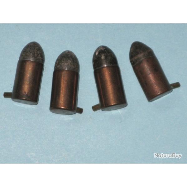 Lot de quatre cartouches de 7 mm  broche type Lefaucheux.