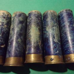 5 Très ancienne cartouches de chasse cal: 16 poudre noire manufacture Française d'armes et cycles