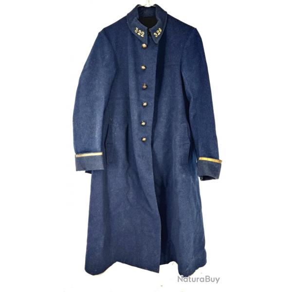 CAPOTE MANTEAU DE CAVALERIE SOUS OFFICIER 322 REGIMENT D'INFANTERIE MODELE 1914 DRAP GRIS DE FER - 