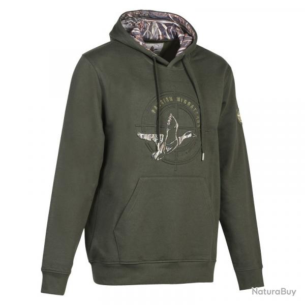 Sweat  capuche PERCUSSION passion migrateur kaki