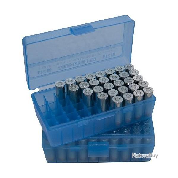Boite de rangement MTM - P - Cal: 10MM/45 ACP - 50 munition - BLEU TRANSPARENT