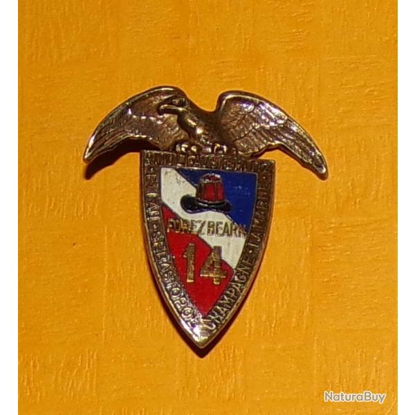 14 R.I, FOREZ BEARN, avec noms de batailles, plat, lisse , Rgiment d'Infanterie, aigle au-dessus d