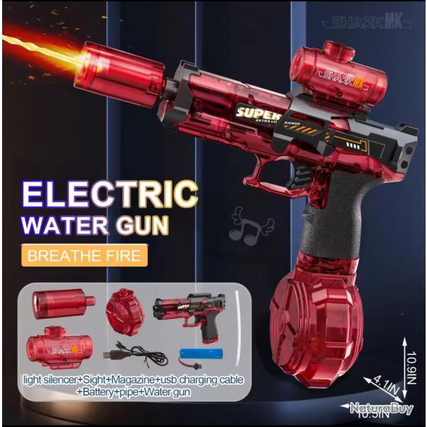 Pistolet  eau lectrique  mission de lumire Led Batterie lithium rouge