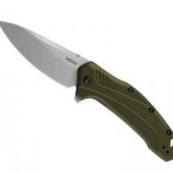 Couteau Kershaw LINK OLIVE lame acier 420HC finition « stonewashed » avec « flipper »