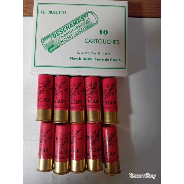 Bote de 10 belles cartouches anciennes cal 12 douilles cartons  Eclair  poudre T